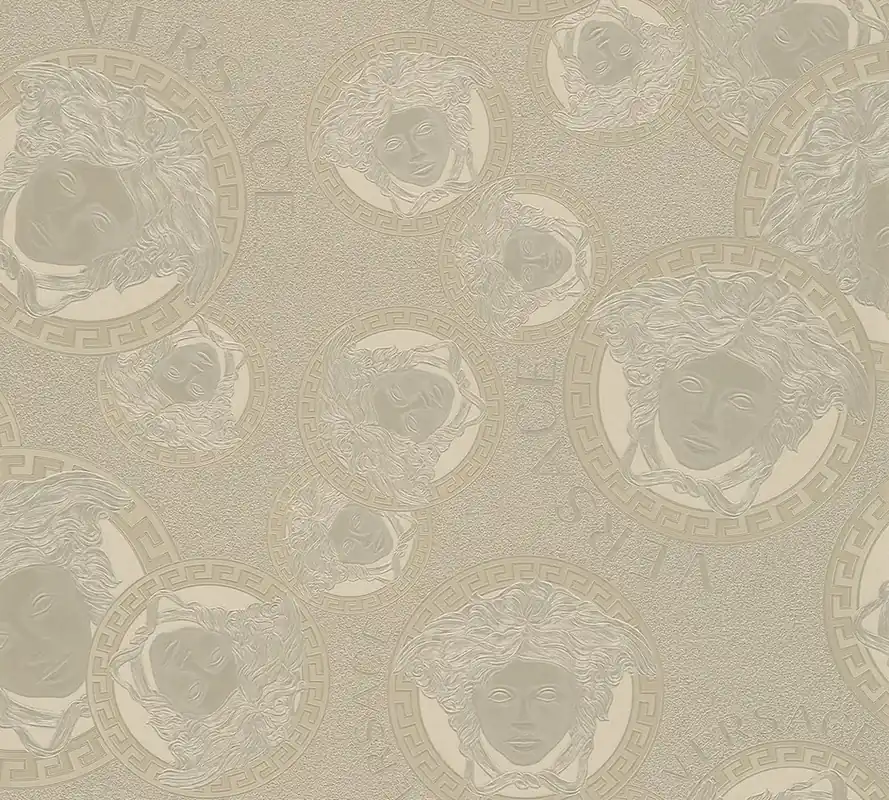 Tapeta 38461-3 Versace 5 AS Creation Srebrna tapeta VERSACE w metaliczny wzór meduzy z teksturowanym wzorem Zniżka
