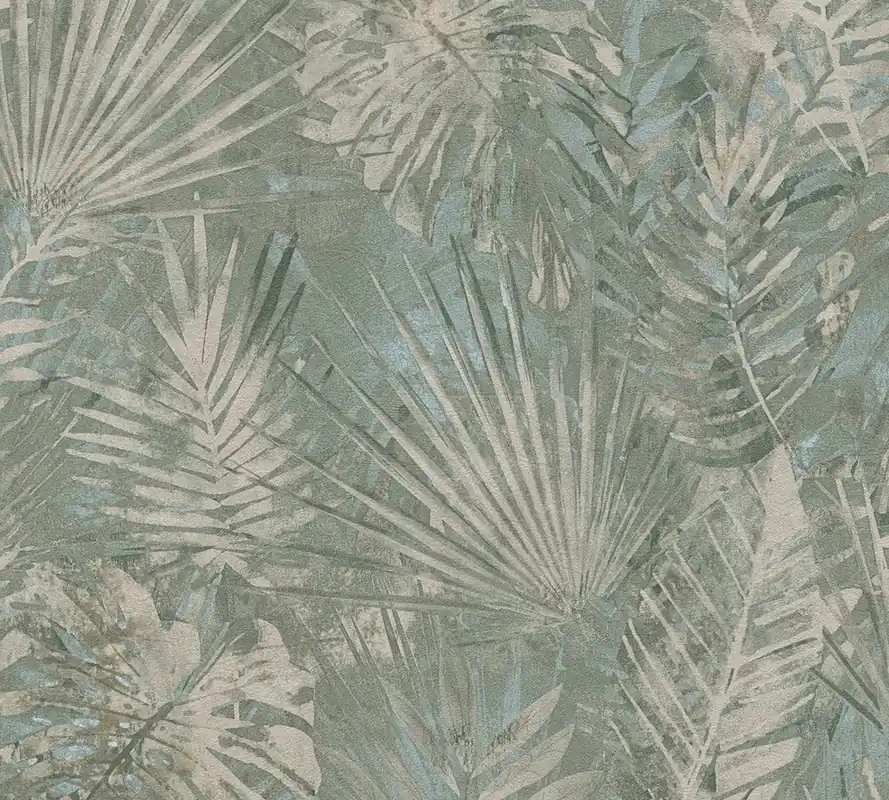 Tapeta 38638-2 Natural Living AS Creation tapeta bez pcv z motywem dżungli w stylu used - zielony, niebieski, beżowy Kup teraz