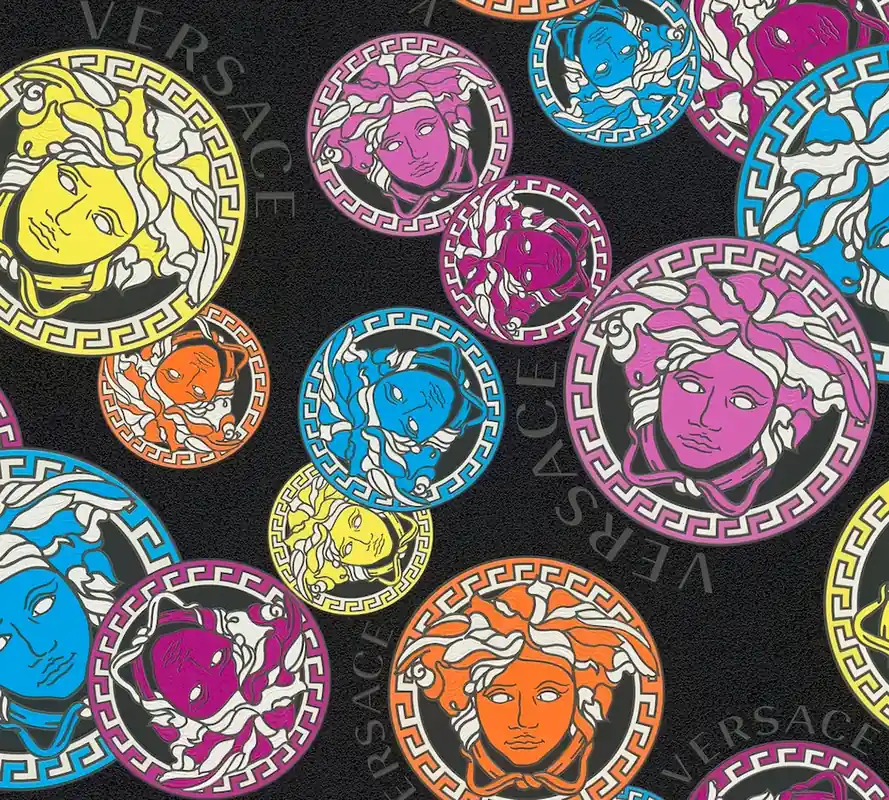 Tapeta 38610-4 Versace 5 AS Creation Czarna tapeta VERSACE z kolorowym wzorem meduzy Premium