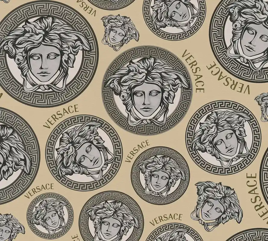 Cena promocyjna Tapeta 38611-4 Versace 5 AS Creation Tapeta metaliczna VERSACE Logo meduzy z efektem połysku – beż