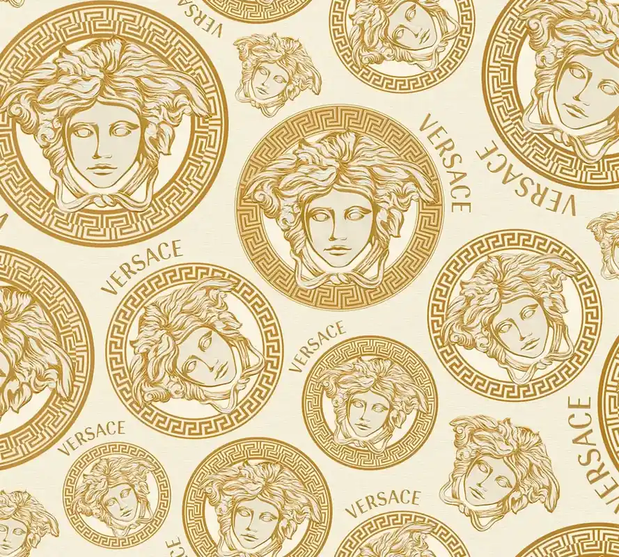 Tapeta 38611-5 Versace 5 AS Creation Tapeta VERSACE Złote okrągłe logo meduzy - kremowa Dostępne od ręki