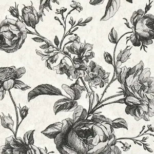 Bezpieczna płatność Tapeta 38700-2 My Home My Spa AS Creation tapeta w kolorze czarno-kremowym z wzorem róż – biały, czarny, szary
