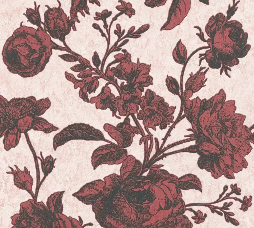 Rabat Tapeta 38700-4 My Home My Spa AS Creation tapeta roses red-black w stylu vintage sign – pink, red