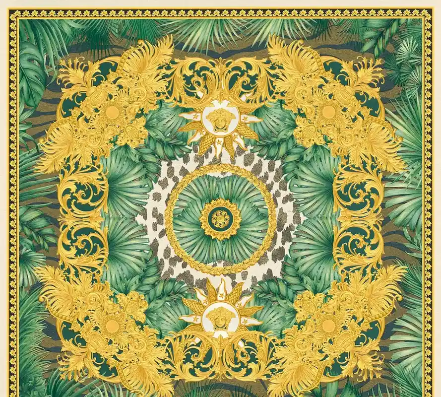 Tapeta 38703-4 Versace 5 AS Creation Tapeta VERSACE w stylu kolonialnym ze złotym ornamentem – zielony metalik Zniżka