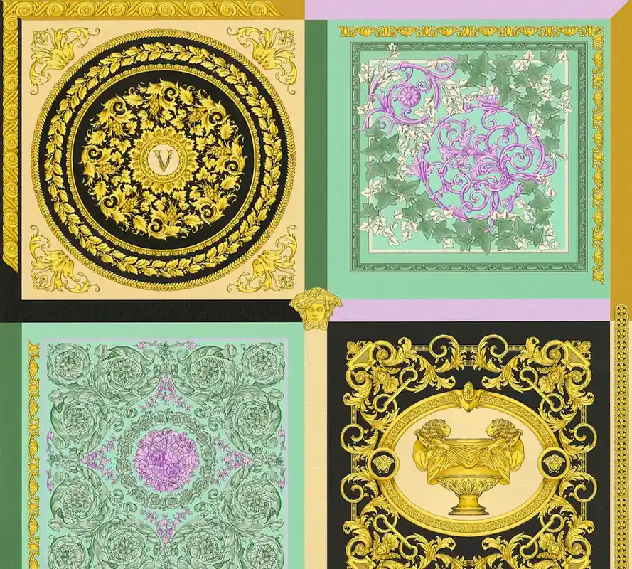 Ostatnie sztuki Tapeta 38704-1 Versace 5 AS Creation Kolorowa tapeta VERSACE z metalicznym ornamentem i wzorem płytek