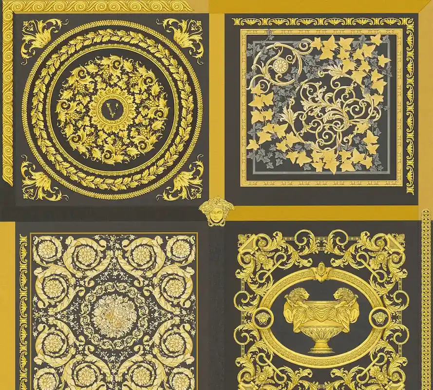 Szybka wysyłka Tapeta 38704-3 Versace 5 AS Creation Czarna tapeta VERSACE złoty motyw w stylu kasetowym