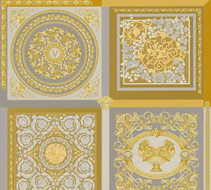 Tapeta 38704-5 Versace 5 AS Creation Metaliczna tapeta VERSACE z ornamentem w kolorze złotym i srebrnym Tylko do końca tygodnia