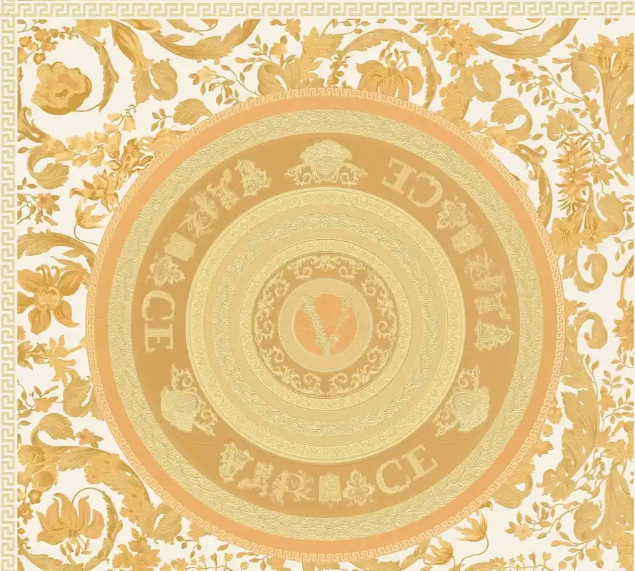 Zamów teraz Tapeta 38705-4 Versace 5 AS Creation Tapeta z okrągłym logo VERSACE złota - kremowa