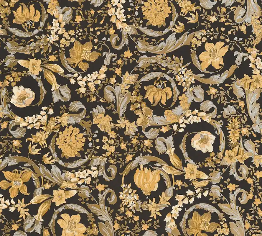 Tapeta 38706-5 Versace 5 AS Creation Czarna tapeta VERSACE ze złotym kwiatowym ornamentem Tani