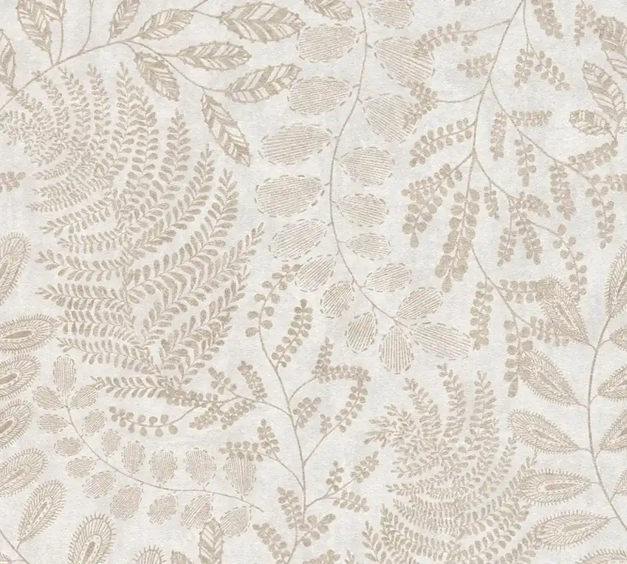 Tapeta 38830-2 THE BoS AS Creation tapeta z motywem liści w stylu boho – beż, metalik Ostatnia szansa