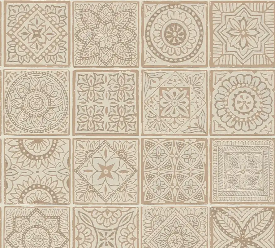 Rabat Tapeta 38921-3 Terra AS Creation Tapeta flizelinowa z mozaiką imitującą kafelki - róż, krem, metalik