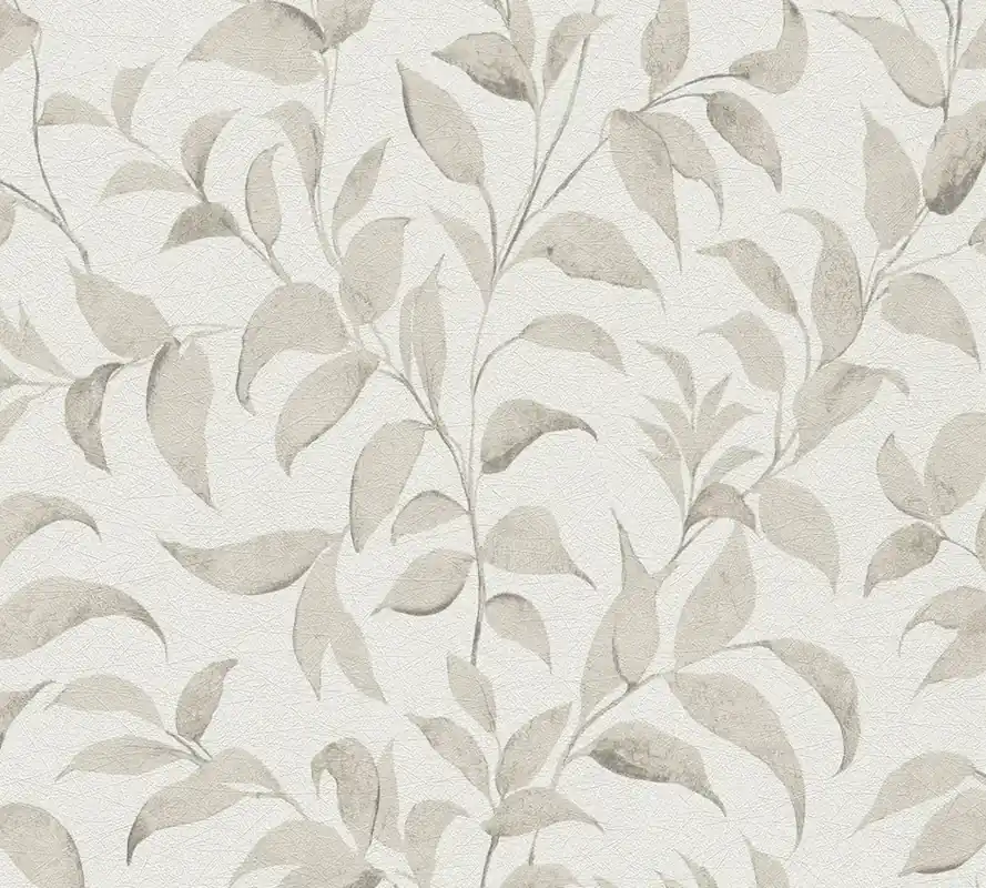 Ekspresowa dostawa Tapeta 38962-2 Premium Wall 2 AS Creation tapeta z motywem liści kwiatowych, strukturalna, połyskująca – biała, szara, beżowa