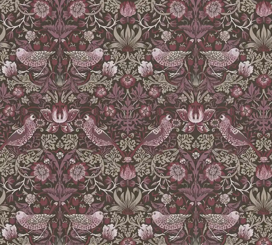 Wyjątkowa oferta Tapeta 39056-2 Art of Eden AS Creation Tapeta flizelinowa kwiatowy wzór z ptakami i jagodami - fioletowy, beżowy, czarny