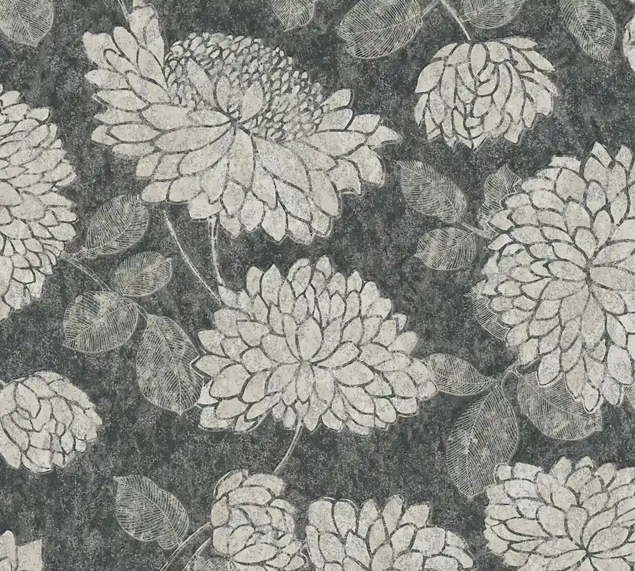 Tapeta 39025-3 Attractive 2 AS Creation Tapeta wzorzysta w kwiaty z lekkim połyskiem - czerń, biel, srebro Popularny