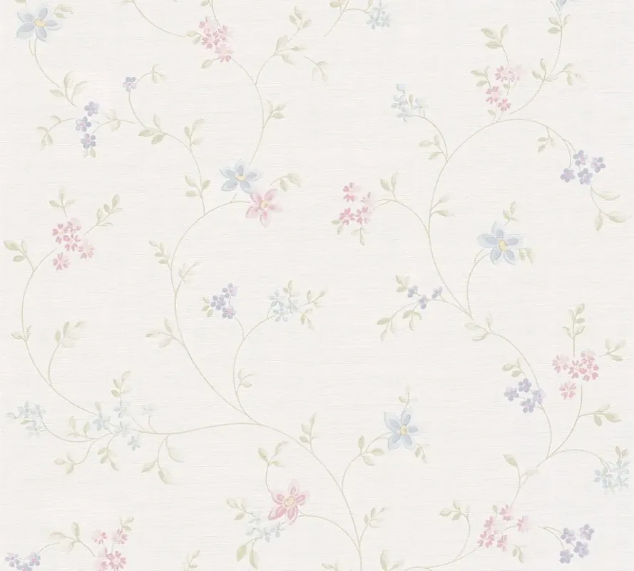 Tapeta 39071-2 Maison Charme AS Creation Tapeta z wzorem kwiatowym, łodygami w wiejskim stylu - krem, zieleń, błękit Oferta czasowa
