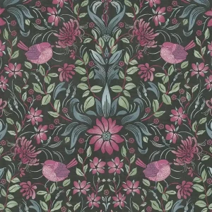 Bezpieczna płatność Tapeta 39075-1 Maison Charme AS Creation Figlarna kwiecista tapeta z ptakami - czarna, różowa, niebieska