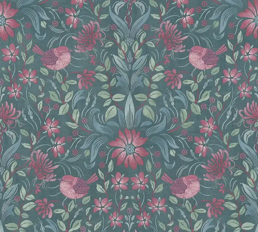Popularny Tapeta 39075-4 Maison Charme AS Creation Tapeta flizelinowa z kwiatami i ptakami - ciemna zieleń, róż, zieleń