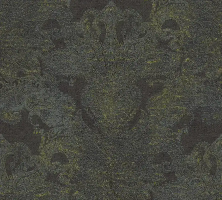 Dostępne od ręki Tapeta 39119-5 Metropolitan Stories. Travel Stories AS Creation Tapeta flizelinowa w stylu barokowym z ornamentami - czarny, niebieski, żółty