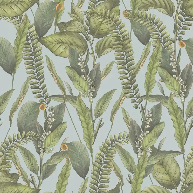 Rabat Tapeta 39413-3 A.S. Creation Drawn Into Nature tapeta kwiatowa w stylu dżungli z liśćmi i kwiatami strukturalny mat – niebieski, zielony, pomarańczowy