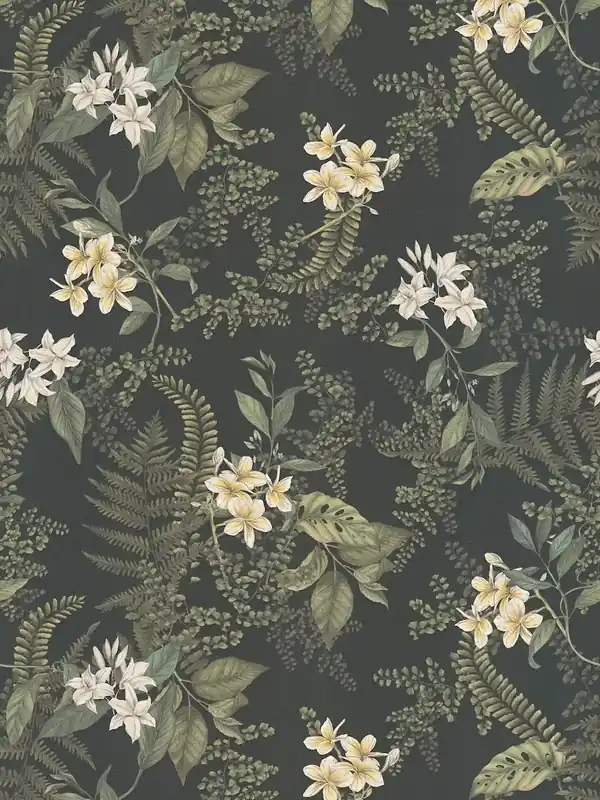 Darmowy zwrot Tapeta 39424-4 A.S. Creation Drawn Into Nature nowoczesna tapeta kwiatowa z kwiatami i trawami strukturalna matowa – czarna, ciemna zieleń, biała