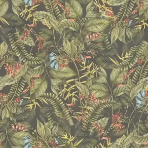 Wysoka jakość Tapeta 39425-1 A.S. Creation Drawn Into Nature tapeta z liśćmi i kwiatami w stylu kwiatowym struktura matowa – zielony, ciemnozielony, czerwony