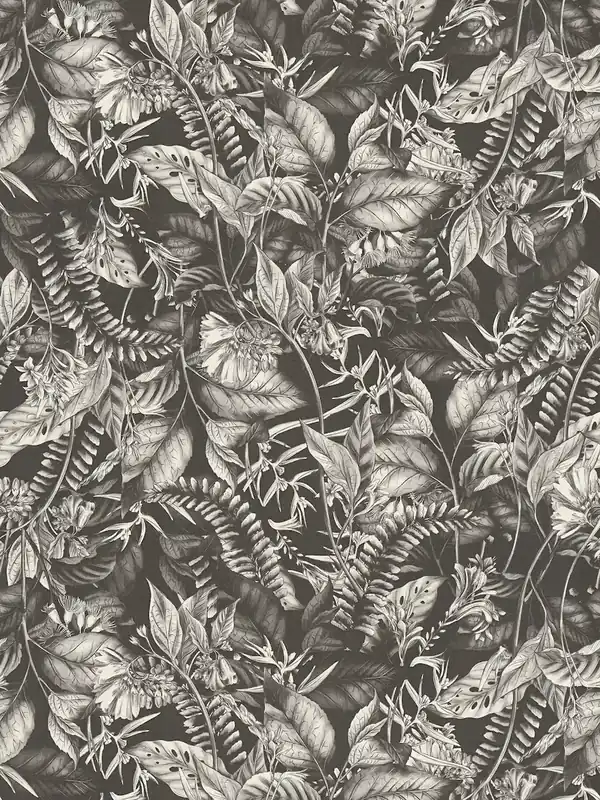 Tani Tapeta 39425-2 A.S. Creation Drawn Into Nature tapeta kwiatowa z liśćmi i kwiatami struktura matowa – czarny, biały