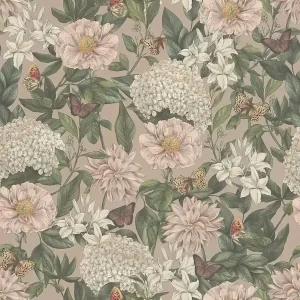Wyjątkowa oferta Tapeta 39426-2 A.S. Creation Drawn Into Nature tapeta kwiatowa nowoczesna ze zwierzętami i kwiatami strukturalna matowa – róż, zieleń, biel