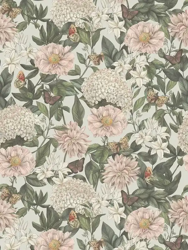 Super okazja Tapeta 39426-4 A.S. Creation Drawn Into Nature nowoczesna tapeta kwiatowa ze zwierzętami i kwiatami strukturalna matowa – jasnoszara, biała, ciemnozielona