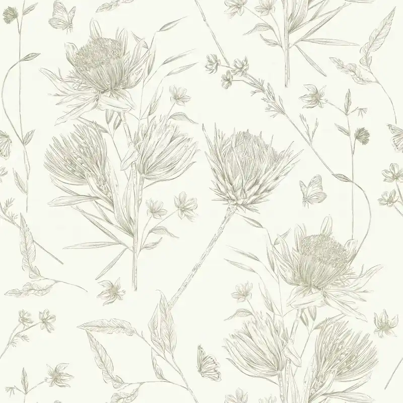 Tapeta 39427-3 A.S. Creation Drawn Into Nature tapeta kwiatowa z kwiatami i motylami struktura matowa – biała, zielona Tylko dziś
