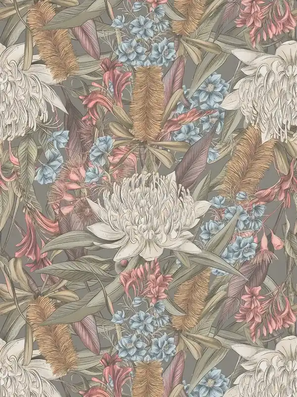 Tapeta 39428-3 A.S. Creation Drawn Into Nature tapeta jungle floral z liśćmi i kwiatami strukturalna matowa – szary, różowy, zielony Darmowa dostawa
