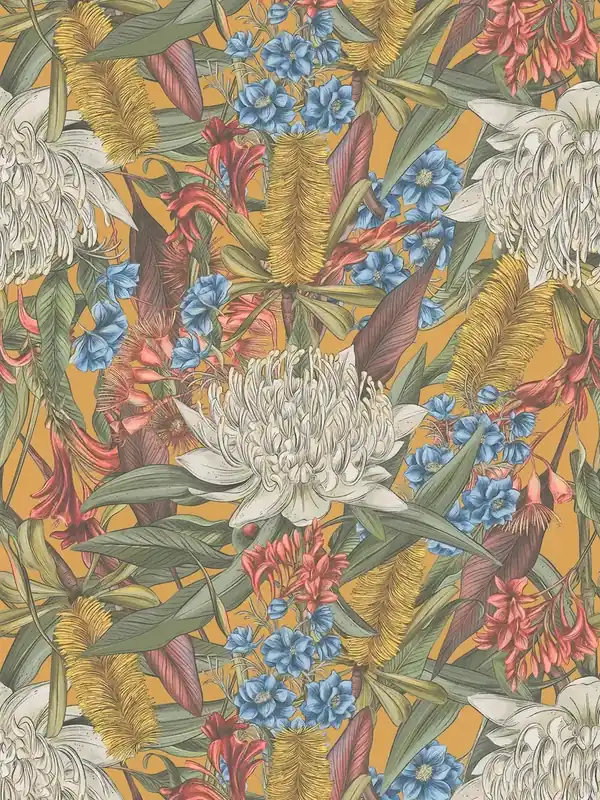 Rabat Tapeta 39428-4 A.S. Creation Drawn Into Nature tapeta jungle w stylu kwiatowym z liśćmi i kwiatami strukturalna matowa – kolorowa, żółta, zielona