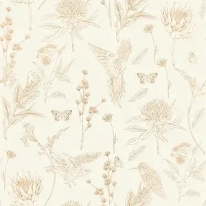 Dodaj do koszyka Tapeta 39429-1 A.S. Creation Drawn Into Nature tapeta kwiatowa z liśćmi i zwierzętami struktura matowa – biała, brązowa, beżowa