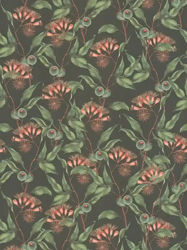 Tapeta 39430-1 A.S. Creation Drawn Into Nature tapeta kwiatowa nowoczesna z liśćmi i kwiatami strukturalna matowa – czarna, zielona, czerwona Darmowy zwrot
