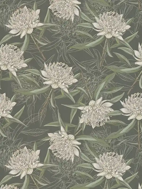 Tapeta 39432-1 A.S. Creation Drawn Into Nature tapeta w stylu kwiatowym z kwiatami i liśćmi, matowa faktura – czarna, zielona, ciemnozielona Okazja