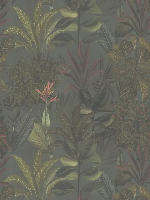 Tapeta 39433-2 A.S. Creation Drawn Into Nature tapeta kwiatowa nowoczesna z liśćmi i trawami strukturalna matowa – ciemna zieleń, bordowy Zamów teraz