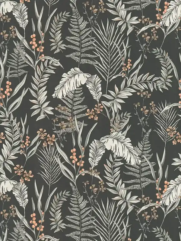Tapeta 39434-1 A.S. Creation Drawn Into Nature tapeta kwiatowa w nowoczesnym stylu z motywem kwiatów i liści – czarna, biała, pomarańczowa Darmowa dostawa