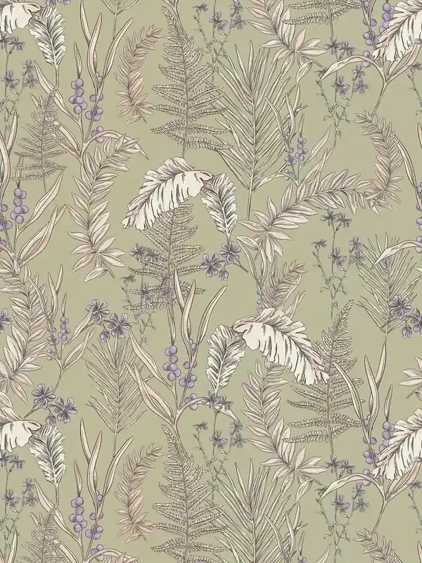 Niska cena Tapeta 39434-3 A.S. Creation Drawn Into Nature nowoczesna tapeta w stylu kwiatowym z liśćmi i kwiatami o strukturze – szara, kremowa, fioletowa
