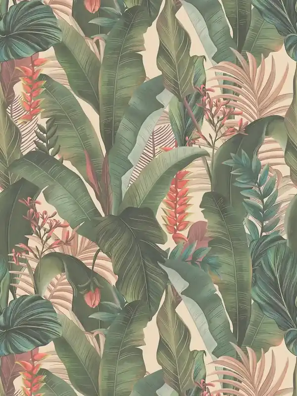 Oferta limitowana Tapeta 39435-1 A.S. Creation Drawn Into Nature tapeta jungle z liśćmi palmowymi i kwiatami w stylu kwiatowym matowa struktura – beż, zieleń, róż