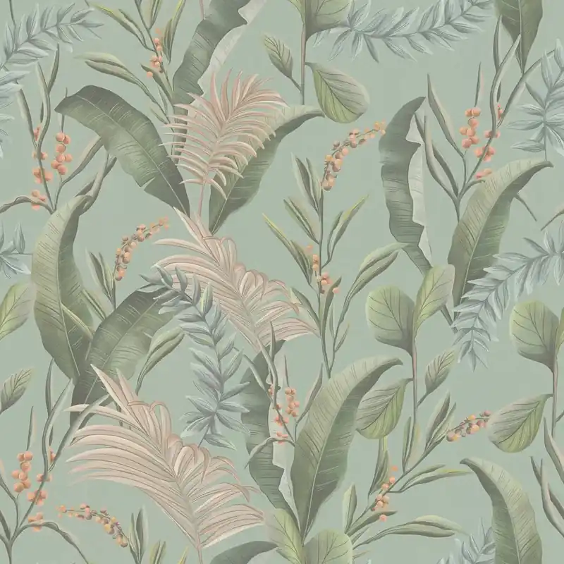 Dostępne od ręki Tapeta 39436-4 A.S. Creation Drawn Into Nature tapeta jungle w stylu kwiatowym z liśćmi strukturalnymi matowa – niebieski, zielony, beżowy