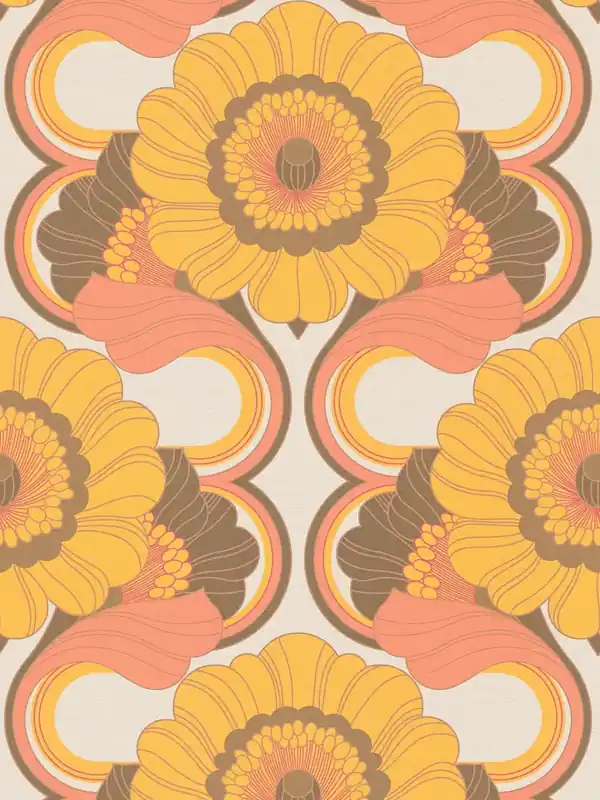 Tapeta 39530-4 A.S. Creation Retro Chic tapeta retro z motywem kwiatowym w ciepłych kolorach – brązowym, żółtym, pomarańczowym Do wyczerpania zapasów