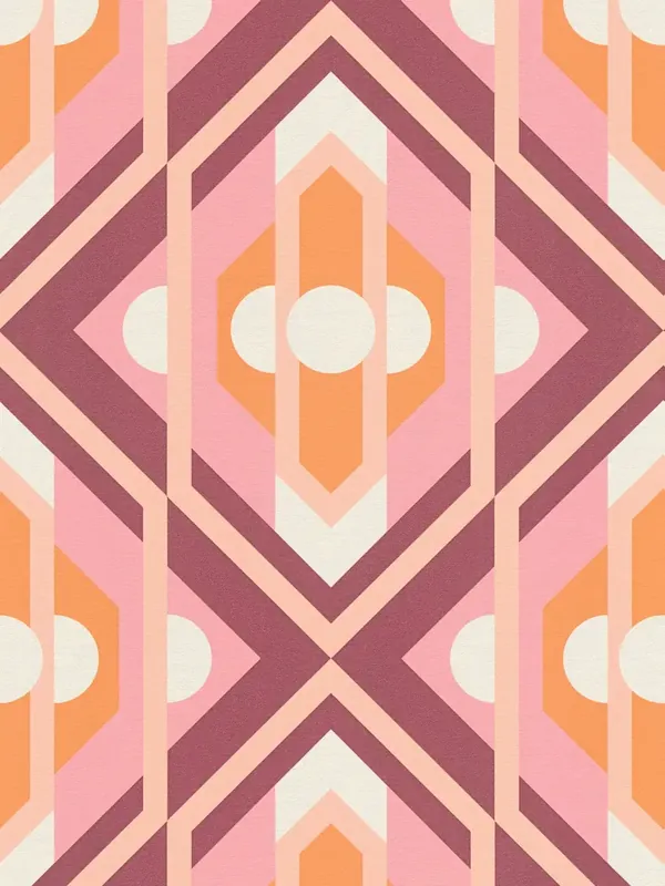 Tapeta 39531-1 A.S. Creation Retro Chic tapeta na flizelinie z geometrycznymi ornamentami w stylu retro – pomarańczowy, różowy, biały Dostępne od ręki