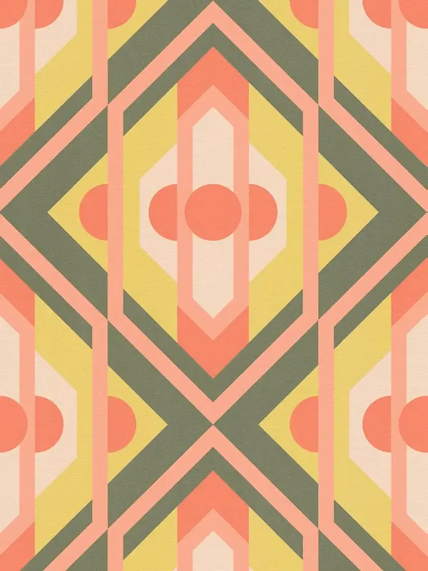 Nie przegap Tapeta 39531-3 A.S. Creation Retro Chic lekko strukturalna tapeta retro z geometrycznymi ornamentami – zielony, pomarańczowy, czerwony