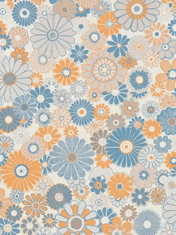 Tapeta 39535-2 A.S. Creation Retro Chic tapeta flizelinowa z motywem kwiatowym w stylu retro – niebieski, pomarańczowy, szary Tylko dziś