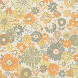 Zamów teraz Tapeta 39535-3 A.S. Creation Retro Chic lekko teksturowana tapeta w kwiaty w stylu retro – pomarańczowy, zielony, biały