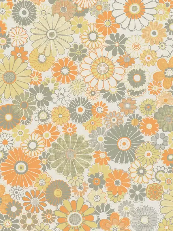 Zamów teraz Tapeta 39535-3 A.S. Creation Retro Chic lekko teksturowana tapeta w kwiaty w stylu retro – pomarańczowy, zielony, biały
