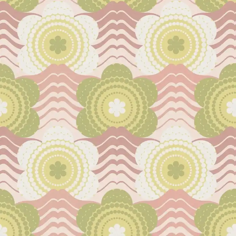 Niska cena Tapeta 39539-1 A.S. Creation Retro Chic fale i kwiaty w stylu retro na lekko teksturowanej tapecie – róż, zieleń, krem