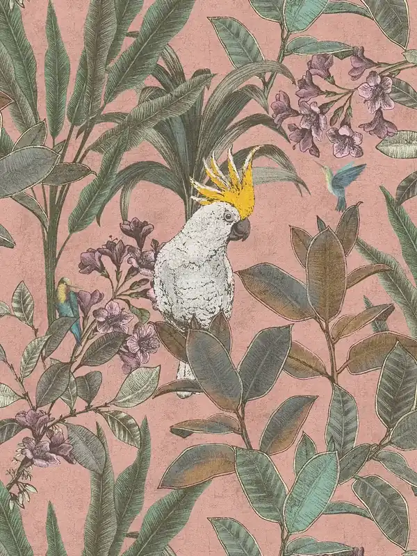 Tapeta 39748-1 A.S. Creation PintWalls II tapeta na flizelinie dżungla z kakadu w stylu vintage – róż, zieleń, fiolet Dostępne od ręki