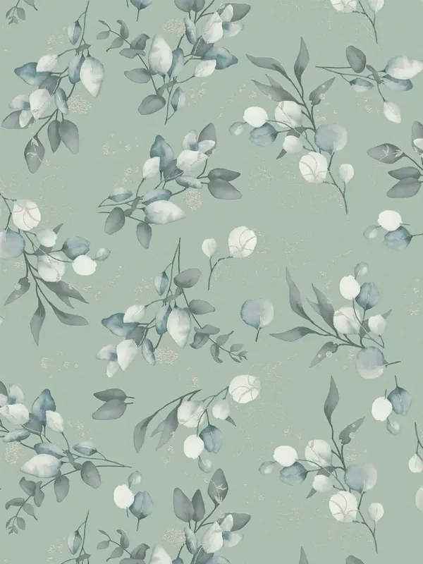 Tani Tapeta 39768-7 A.S. Creation Pure Elegance gładka tapeta na flizelinie z eleganckim wzorem kwiatowym – zielony, szary, niebieski