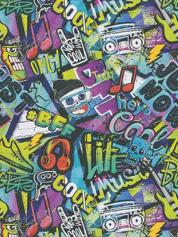 Tapeta 77142-1 A.S. Creation Lilly & Luis tapeta flizelinowa w stylu graffiti – kolorowy motyw sztuki ulicznej do fajnego pokoju młodzieżowego – kolorowa, czarna Bestseller