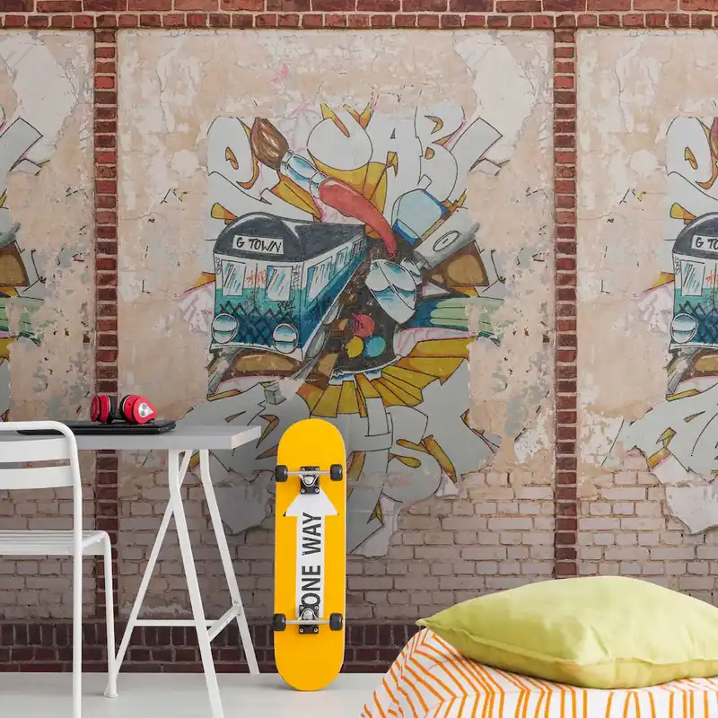 Tapeta mural panel 39240-1 The Wall II AS Creation Tapeta ceglany mur z efektem kolorowego Graffiti - Brązowy, Beżowy, Czerwony Oferta czasowa